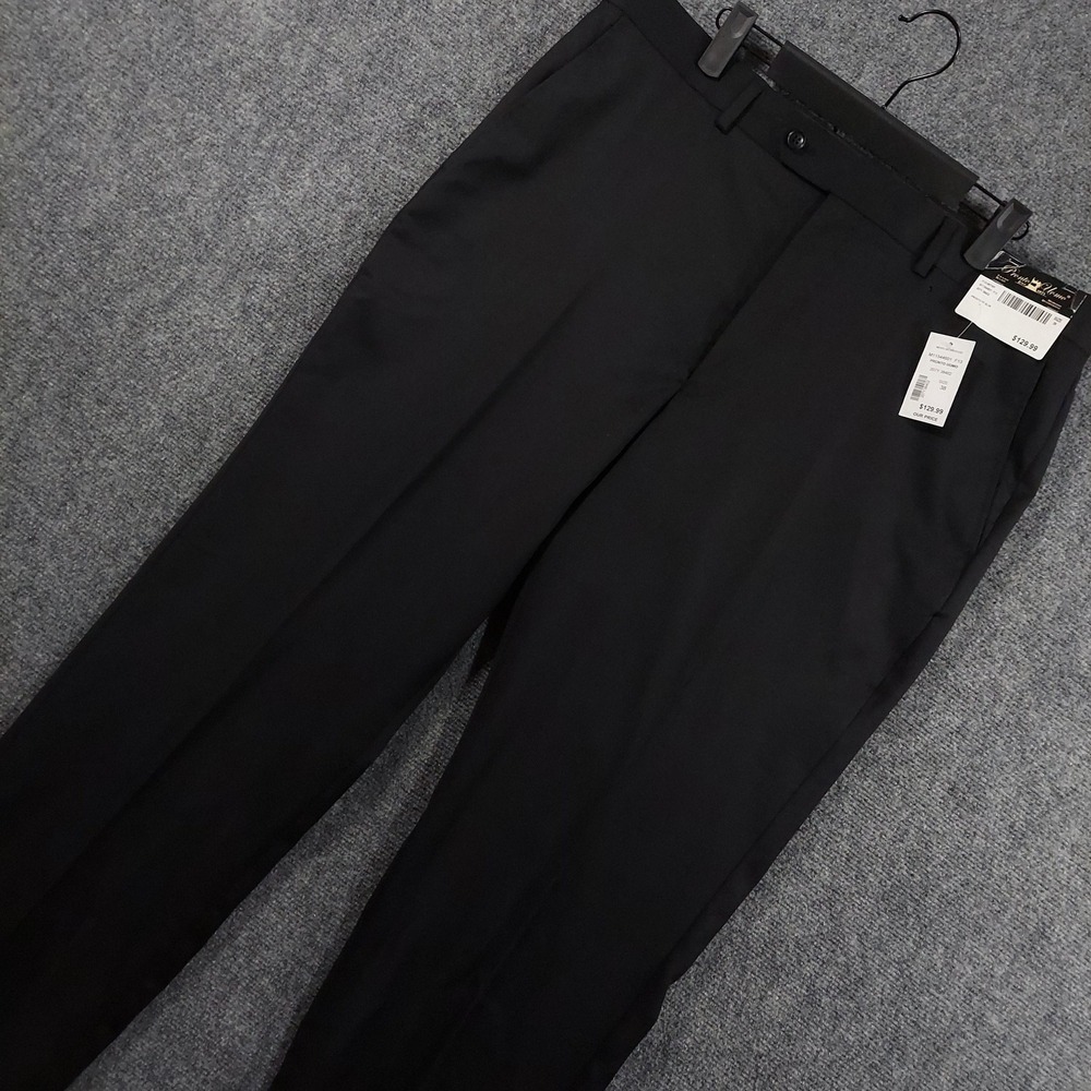 NEW Pronto Uomo Dress Pants Mens 38x36 Black Wool Pronto FF Slim Unhemmed